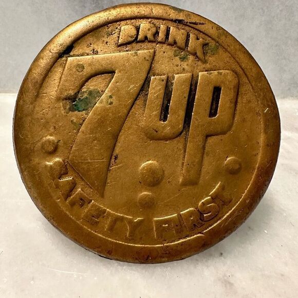 Antique Vtg Rare 1930's Safety First 7up School Street Sidewalk Marker Bronze OS - Picture 1 of 3